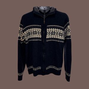 Vintage Nordic Fair Isle Blue Zip-Up Sweater Size M